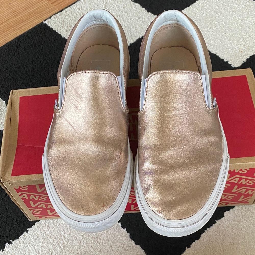 Vans Metallic Leather Rose Gold Classic Slip-On Shoes